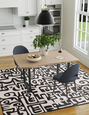 Black and White 7' 10 x 7' 10 Outdoor Modern Square Area Rug Weather Resistant for Patio, Deck, Terrace, Balcony, Porch 100% Polypropylene Modern Outside Carpet for Sale at Rug Engine