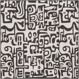 Black and White 7' 10 x 7' 10 Outdoor Modern Square Area Rug Weather Resistant for Patio, Deck, Terrace, Balcony, Porch 100% Polypropylene Modern Outside Carpet for Sale at Rug Engine