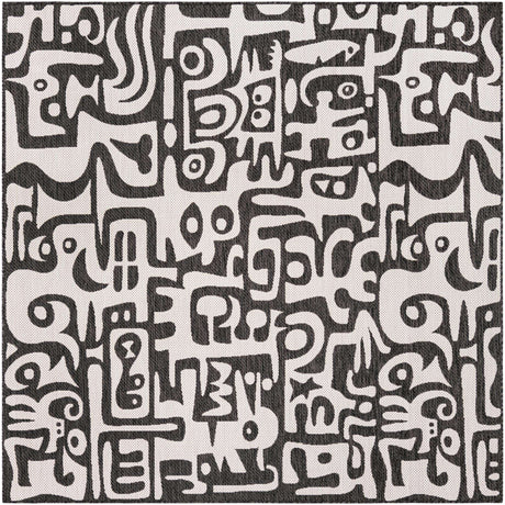 Black and White 7' 10 x 7' 10 Outdoor Modern Square Area Rug Weather Resistant for Patio, Deck, Terrace, Balcony, Porch 100% Polypropylene Modern Outside Carpet for Sale at Rug Engine