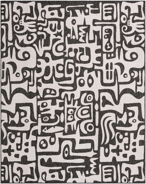 Black and White 8' x 10' Outdoor Modern Rectangle Rug
