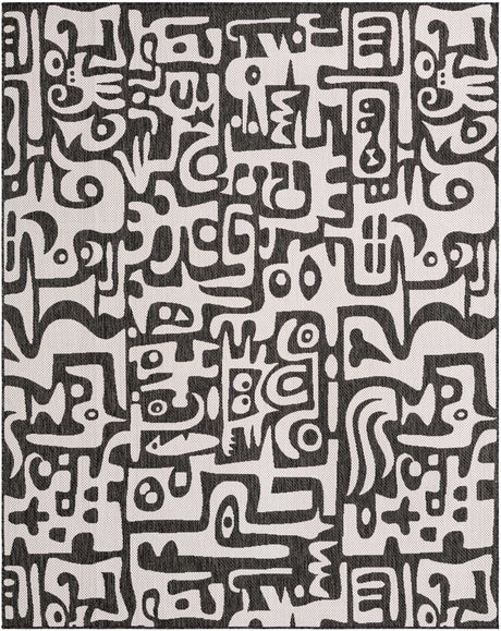 Black and White 8' x 10' Outdoor Modern Rectangle Rug