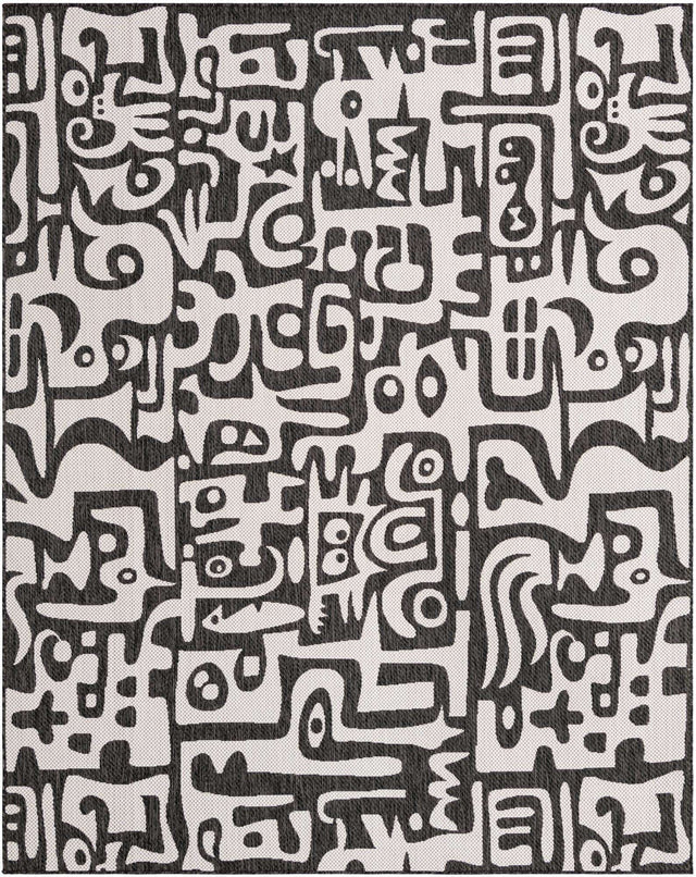 Black and White 8' x 10' Outdoor Modern Rectangle Rug