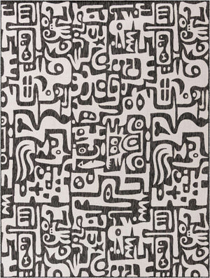 Black and White 9' x 12' Outdoor Modern Rectangle Rug