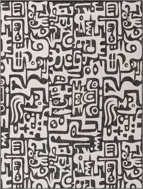 Black and White 9' x 12' Outdoor Modern Rectangle Rug