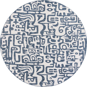 Blue 10' x 10' Outdoor Modern Round Area Rug Weather Resistant for Patio, Deck, Terrace, Balcony, Porch 100% Polypropylene Modern Outside Carpet for Sale at Rug Engine