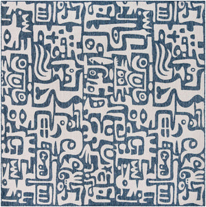 Blue 10' x 10' Outdoor Modern Square Area Rug Weather Resistant for Patio, Deck, Terrace, Balcony, Porch 100% Polypropylene Modern Outside Carpet for Sale at Rug Engine