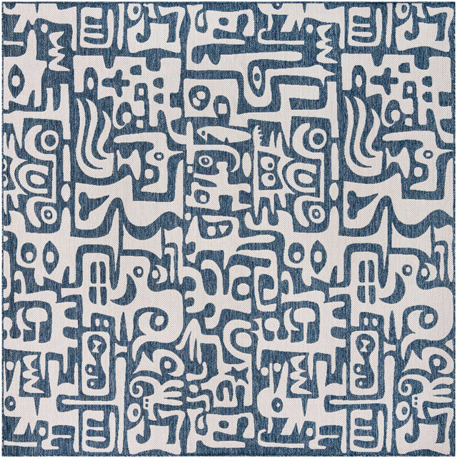 Blue 10' x 10' Outdoor Modern Square Area Rug Weather Resistant for Patio, Deck, Terrace, Balcony, Porch 100% Polypropylene Modern Outside Carpet for Sale at Rug Engine