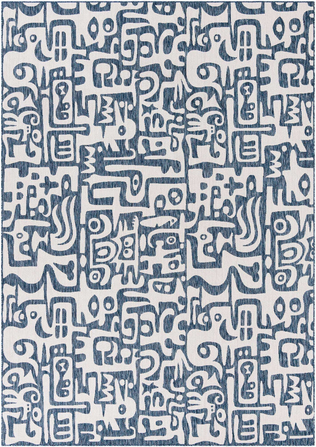 Blue 10' x 14' 1 Outdoor Modern Rectangle Area Rug Weather Resistant for Patio, Deck, Terrace, Balcony, Porch 100% Polypropylene Modern Outside Carpet for Sale at Rug Engine