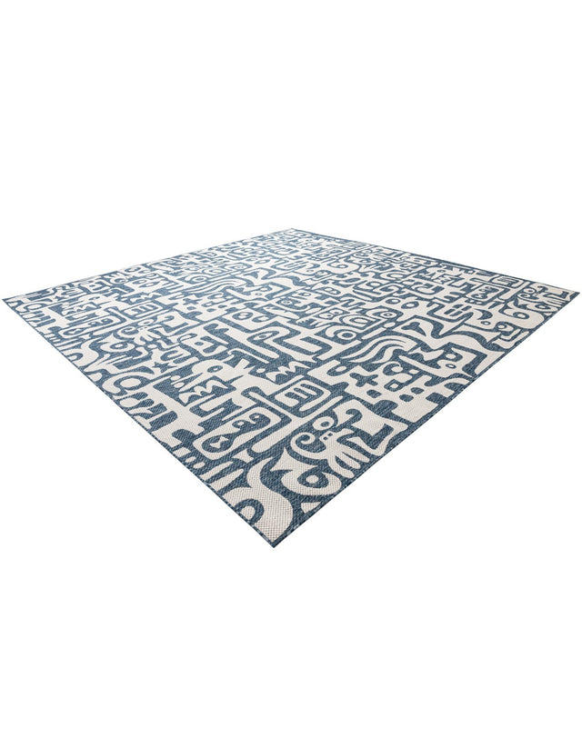 Blue 12' x 12' Outdoor Modern Square Area Rug Weather Resistant for Patio, Deck, Terrace, Balcony, Porch 100% Polypropylene Modern Outside Carpet for Sale at Rug Engine