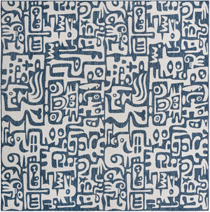 Blue 12' x 12' Outdoor Modern Square Area Rug Weather Resistant for Patio, Deck, Terrace, Balcony, Porch 100% Polypropylene Modern Outside Carpet for Sale at Rug Engine