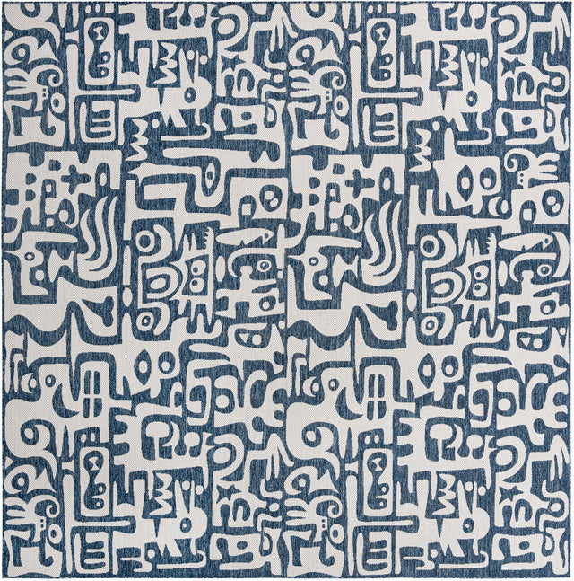 Blue 12' x 12' Outdoor Modern Square Area Rug Weather Resistant for Patio, Deck, Terrace, Balcony, Porch 100% Polypropylene Modern Outside Carpet for Sale at Rug Engine