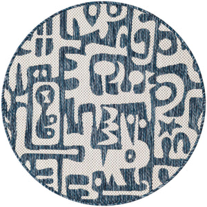 Blue 3' 1 x 3' 1 Outdoor Modern Round Area Rug Weather Resistant for Patio, Deck, Terrace, Balcony, Porch 100% Polypropylene Modern Outside Carpet for Sale at Rug Engine