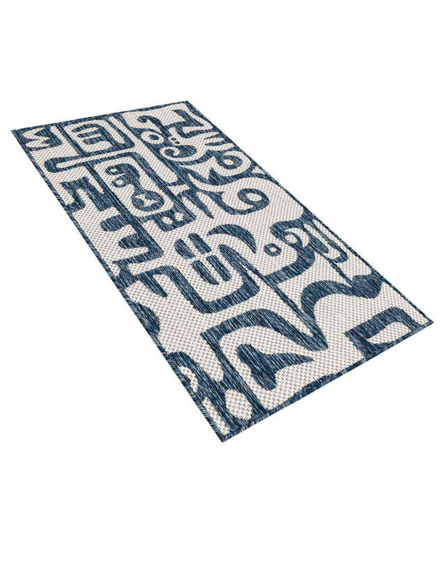 Blue 2' x 4' 1 Outdoor Modern Runner Area Rug Weather Resistant for Patio, Deck, Terrace, Balcony, Porch 100% Polypropylene Modern Outside Carpet for Sale at Rug Engine