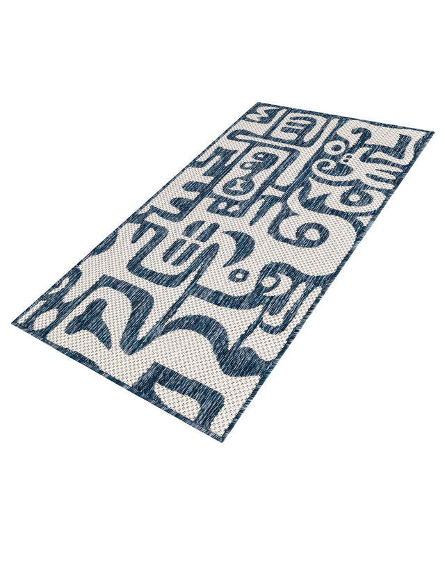 Blue 2' x 4' 1 Outdoor Modern Runner Area Rug Weather Resistant for Patio, Deck, Terrace, Balcony, Porch 100% Polypropylene Modern Outside Carpet for Sale at Rug Engine