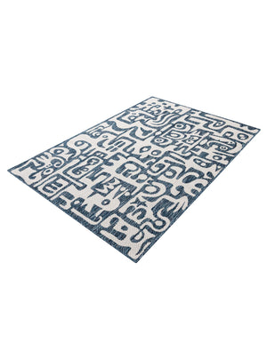 Blue 4' 1 x 6' 1 Outdoor Modern Rectangle Area Rug Weather Resistant for Patio, Deck, Terrace, Balcony, Porch 100% Polypropylene Modern Outside Carpet for Sale at Rug Engine
