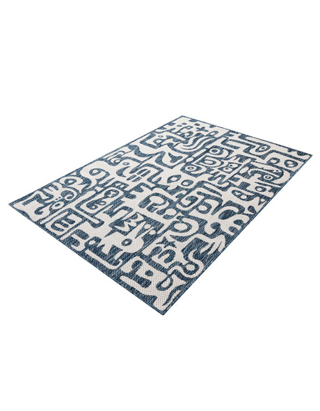Blue 4' 1 x 6' 1 Outdoor Modern Rectangle Area Rug Weather Resistant for Patio, Deck, Terrace, Balcony, Porch 100% Polypropylene Modern Outside Carpet for Sale at Rug Engine