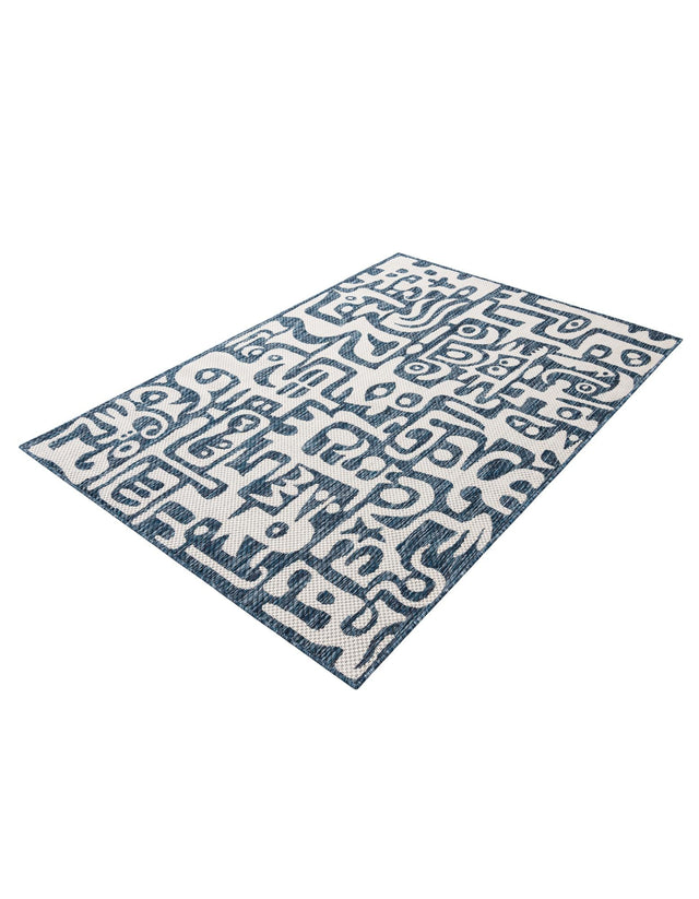 Blue 4' 1 x 6' 1 Outdoor Modern Rectangle Area Rug Weather Resistant for Patio, Deck, Terrace, Balcony, Porch 100% Polypropylene Modern Outside Carpet for Sale at Rug Engine