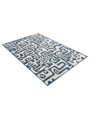 Blue 4' 1 x 6' 1 Outdoor Modern Rectangle Area Rug Weather Resistant for Patio, Deck, Terrace, Balcony, Porch 100% Polypropylene Modern Outside Carpet for Sale at Rug Engine