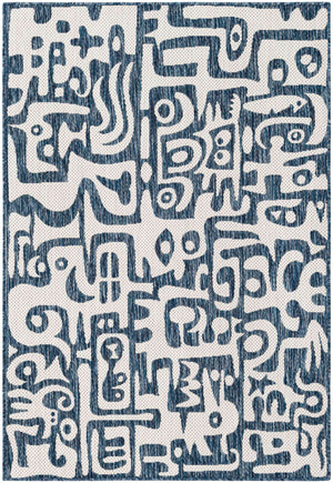 Blue 4' 1 x 6' 1 Outdoor Modern Rectangle Area Rug Weather Resistant for Patio, Deck, Terrace, Balcony, Porch 100% Polypropylene Modern Outside Carpet for Sale at Rug Engine