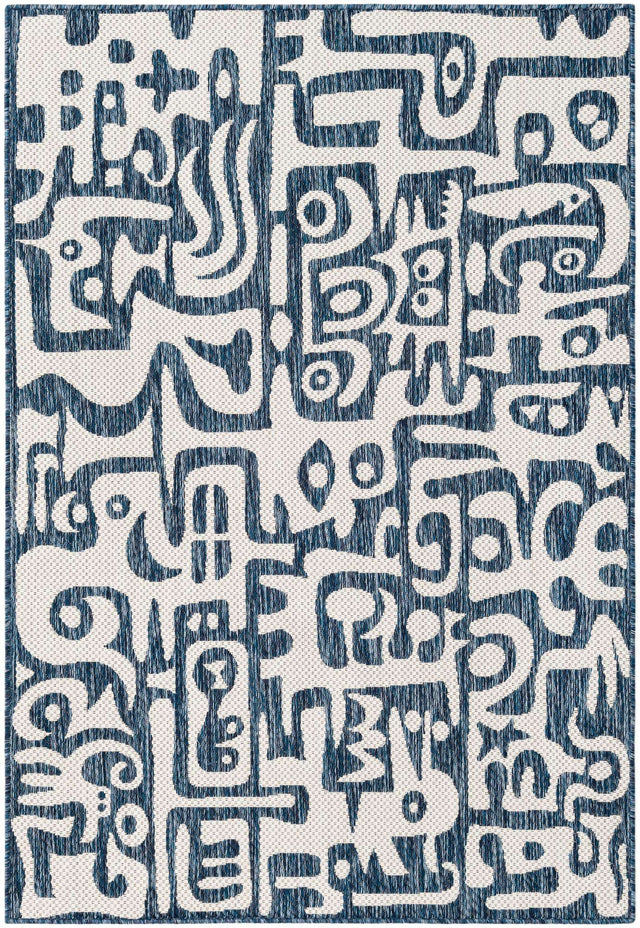 Blue 4' 1 x 6' 1 Outdoor Modern Rectangle Area Rug Weather Resistant for Patio, Deck, Terrace, Balcony, Porch 100% Polypropylene Modern Outside Carpet for Sale at Rug Engine