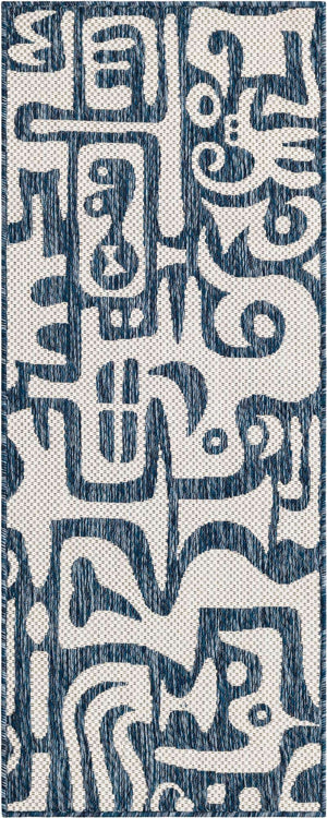 Blue 2' x 5' 3 Outdoor Modern Runner Area Rug Weather Resistant for Patio, Deck, Terrace, Balcony, Porch 100% Polypropylene Modern Outside Carpet for Sale at Rug Engine