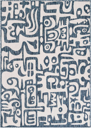 Blue 5' 3 x 7' 1 Outdoor Modern Rectangle Area Rug Weather Resistant for Patio, Deck, Terrace, Balcony, Porch 100% Polypropylene Modern Outside Carpet for Sale at Rug Engine
