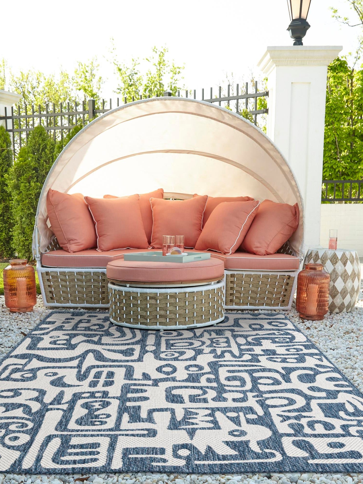 Blue 7' 10 x 10' Outdoor Modern Rectangle Area Rug Weather Resistant for Patio, Deck, Terrace, Balcony, Porch 100% Polypropylene Modern Outside Carpet for Sale at Rug Engine