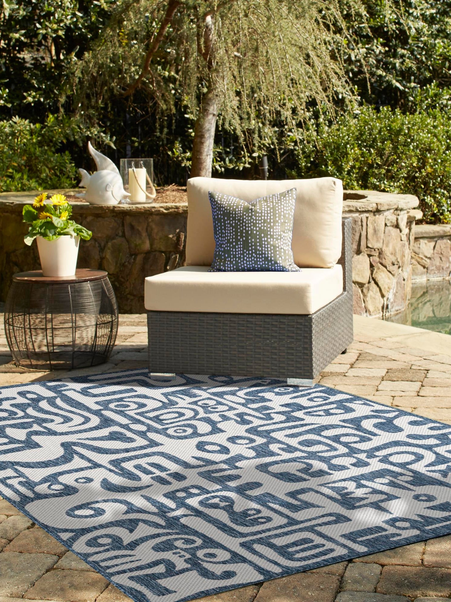 Blue 2' x 3' 1 Outdoor Modern Rectangle Area Rug Weather Resistant for Patio, Deck, Terrace, Balcony, Porch 100% Polypropylene Modern Outside Carpet for Sale at Rug Engine