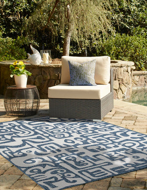 Blue 6' 1 x 9' Outdoor Modern Rectangle Area Rug Weather Resistant for Patio, Deck, Terrace, Balcony, Porch 100% Polypropylene Modern Outside Carpet for Sale at Rug Engine