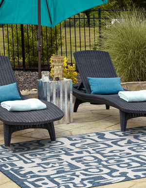 Blue 4' 1 x 6' 1 Outdoor Modern Rectangle Area Rug Weather Resistant for Patio, Deck, Terrace, Balcony, Porch 100% Polypropylene Modern Outside Carpet for Sale at Rug Engine