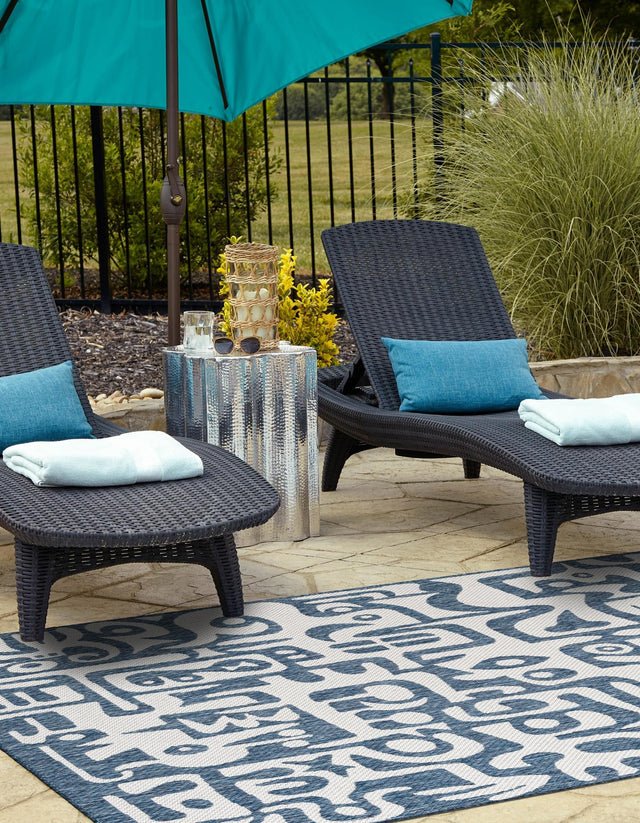 Blue 10' x 14' 1 Outdoor Modern Rectangle Area Rug Weather Resistant for Patio, Deck, Terrace, Balcony, Porch 100% Polypropylene Modern Outside Carpet for Sale at Rug Engine