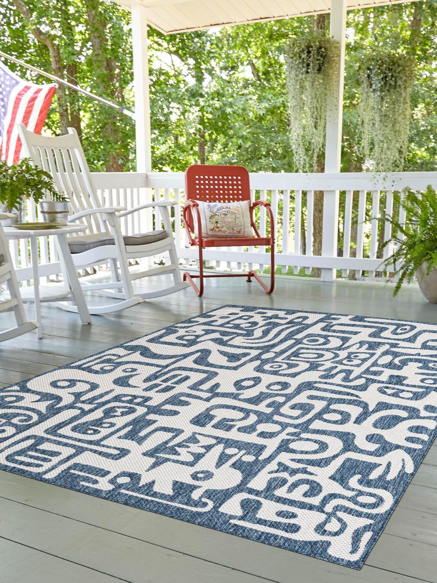Blue 9' x 12' Outdoor Modern Rectangle Area Rug Weather Resistant for Patio, Deck, Terrace, Balcony, Porch 100% Polypropylene Modern Outside Carpet for Sale at Rug Engine