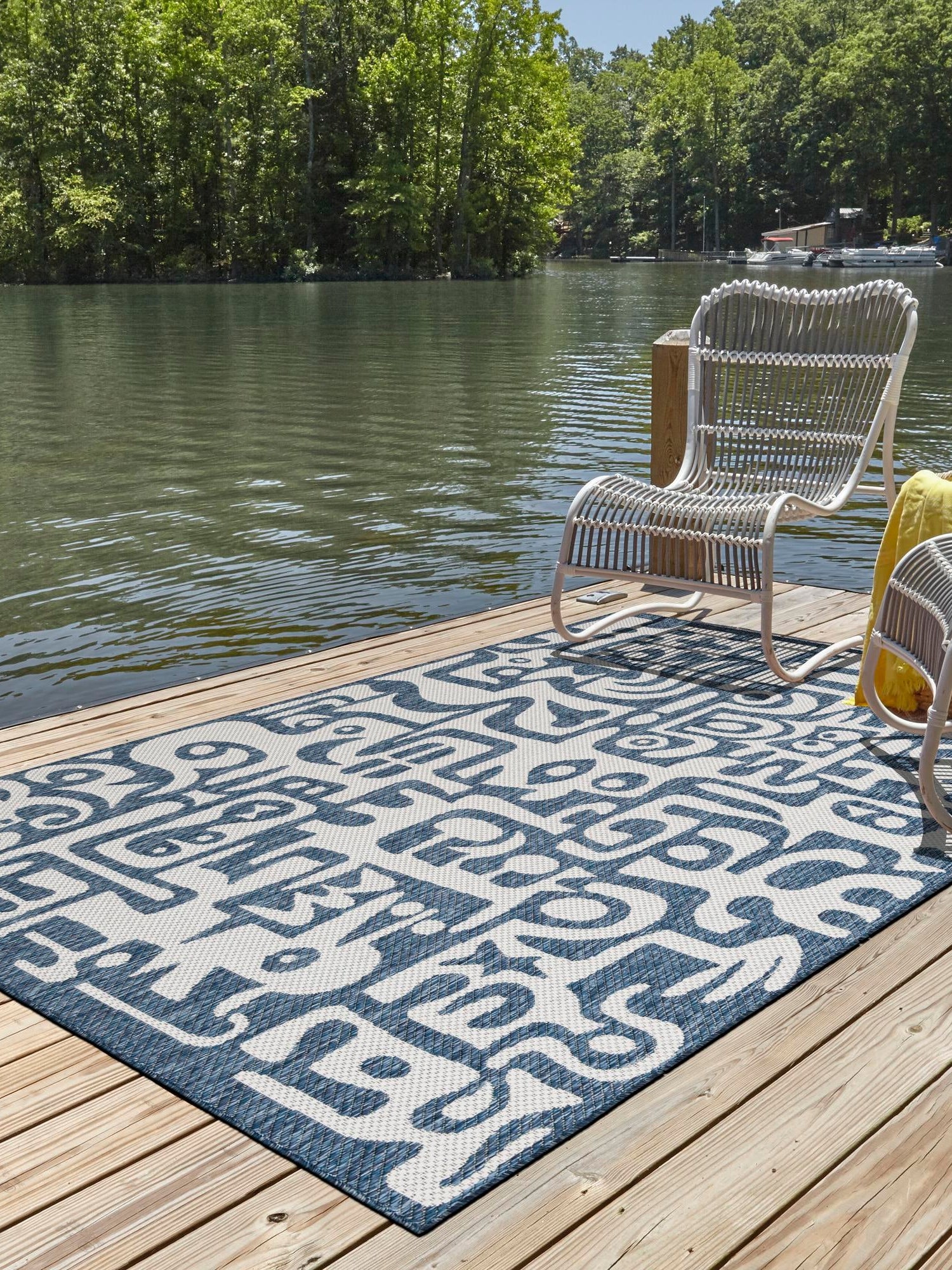 Blue 5' 3 x 8' Outdoor Modern Rectangle Area Rug Weather Resistant for Patio, Deck, Terrace, Balcony, Porch 100% Polypropylene Modern Outside Carpet for Sale at Rug Engine