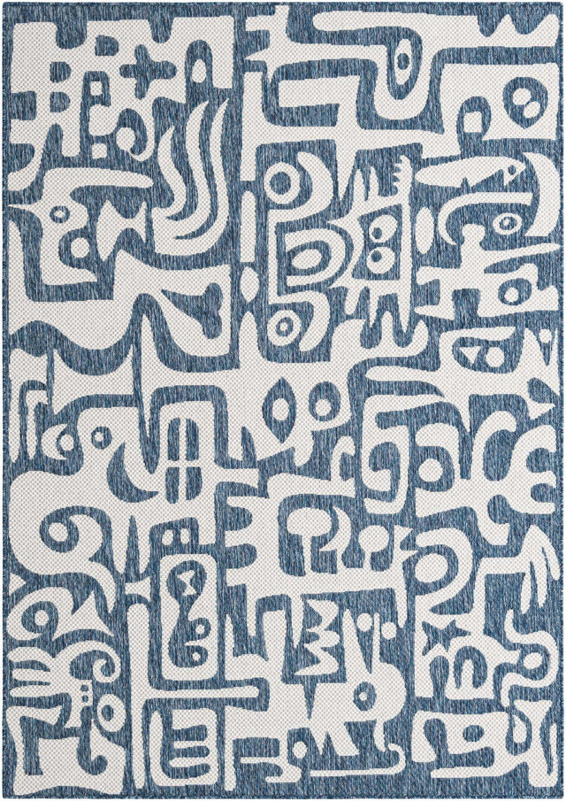 Blue 5' 3 x 8' Outdoor Modern Rectangle Area Rug Weather Resistant for Patio, Deck, Terrace, Balcony, Porch 100% Polypropylene Modern Outside Carpet for Sale at Rug Engine