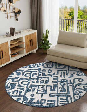 Blue 10' x 10' Outdoor Modern Round Area Rug Weather Resistant for Patio, Deck, Terrace, Balcony, Porch 100% Polypropylene Modern Outside Carpet for Sale at Rug Engine