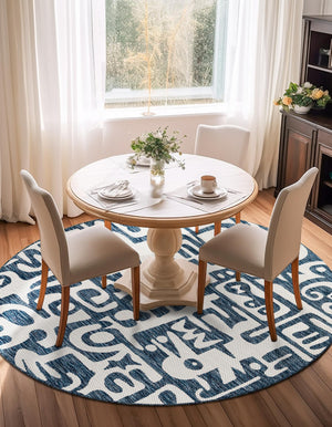 Blue 12' x 12' Outdoor Modern Round Rug