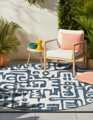 Blue 12' x 12' Outdoor Modern Round Rug