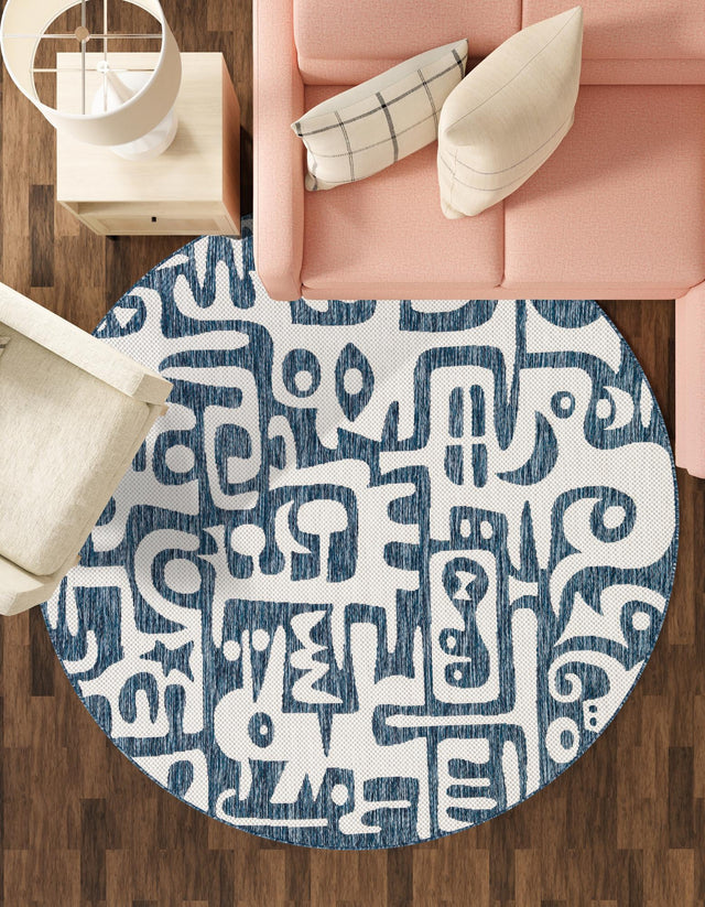 Blue 12' x 12' Outdoor Modern Round Rug