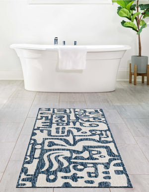 Blue 2' x 5' 3 Outdoor Modern Runner Area Rug Weather Resistant for Patio, Deck, Terrace, Balcony, Porch 100% Polypropylene Modern Outside Carpet for Sale at Rug Engine