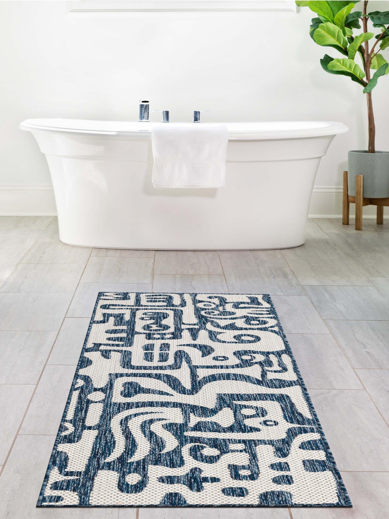 Blue 2' x 8' Outdoor Modern Runner Area Rug Weather Resistant for Patio, Deck, Terrace, Balcony, Porch 100% Polypropylene Modern Outside Carpet for Sale at Rug Engine