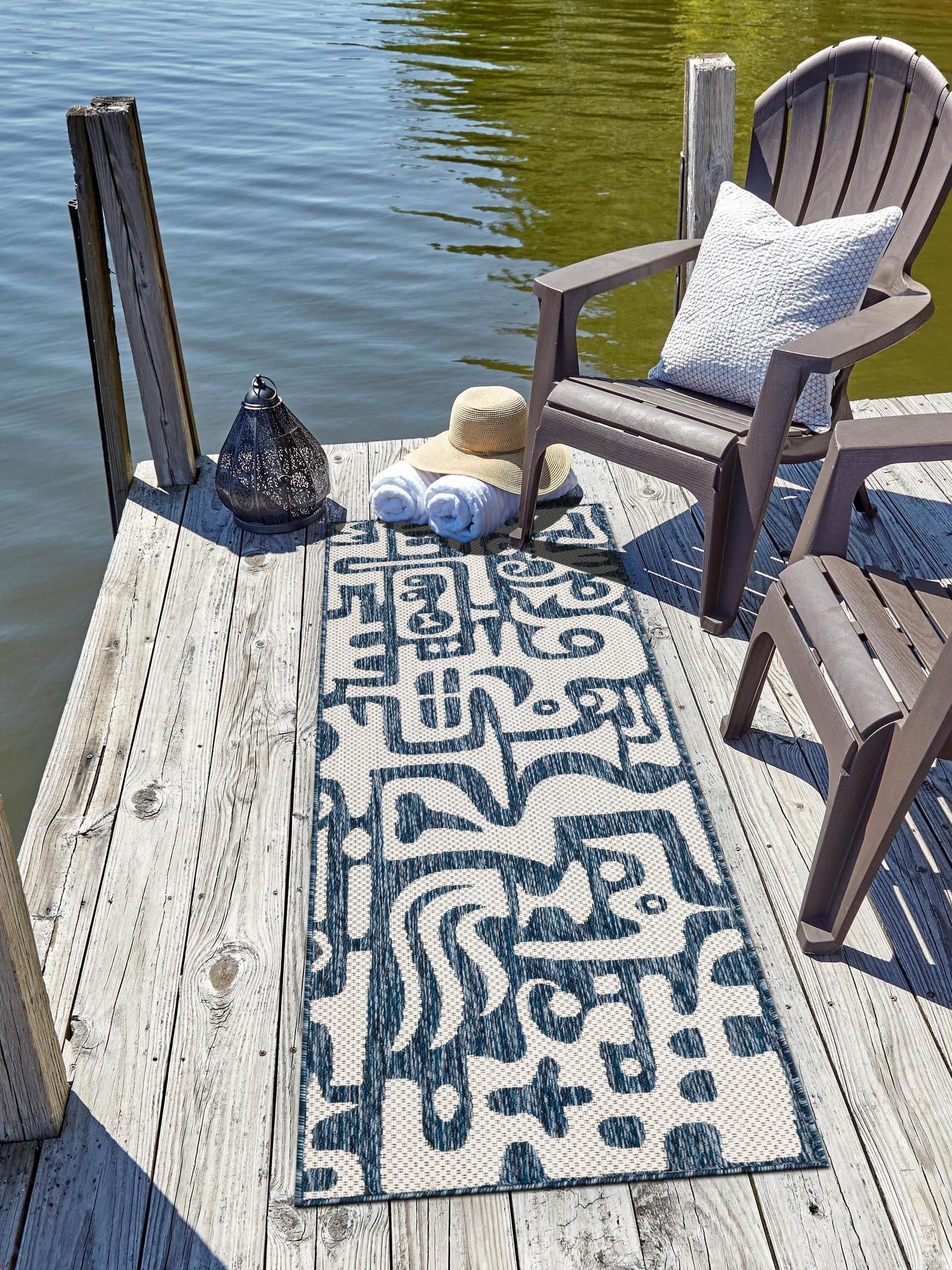Blue 2' x 6' 1 Outdoor Modern Runner Area Rug Weather Resistant for Patio, Deck, Terrace, Balcony, Porch 100% Polypropylene Modern Outside Carpet for Sale at Rug Engine