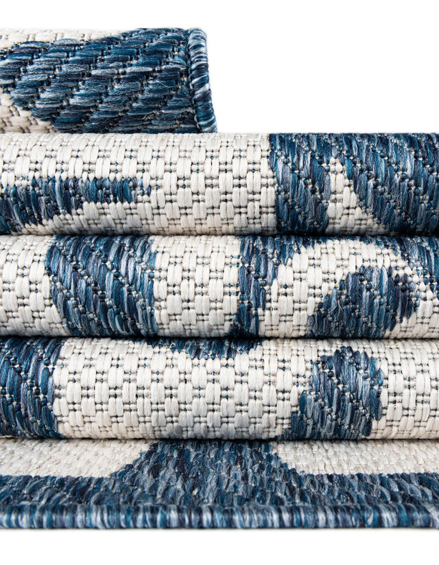 Blue 2' x 4' 1 Outdoor Modern Runner Area Rug Weather Resistant for Patio, Deck, Terrace, Balcony, Porch 100% Polypropylene Modern Outside Carpet for Sale at Rug Engine