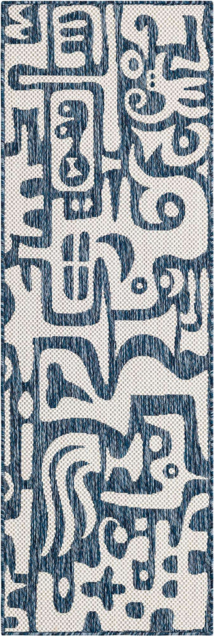 Blue 2' x 6' 1 Outdoor Modern Runner Area Rug Weather Resistant for Patio, Deck, Terrace, Balcony, Porch 100% Polypropylene Modern Outside Carpet for Sale at Rug Engine
