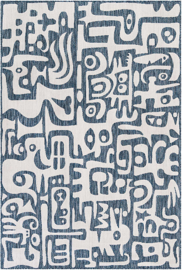 Blue 6' 1 x 9' Outdoor Modern Rectangle Area Rug Weather Resistant for Patio, Deck, Terrace, Balcony, Porch 100% Polypropylene Modern Outside Carpet for Sale at Rug Engine