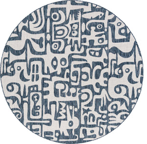 Blue 7' 10 x 7' 10 Outdoor Modern Round Area Rug Weather Resistant for Patio, Deck, Terrace, Balcony, Porch 100% Polypropylene Modern Outside Carpet for Sale at Rug Engine