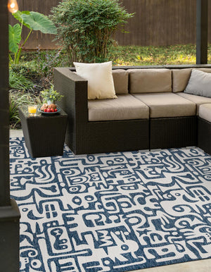 Blue 12' x 12' Outdoor Modern Square Area Rug Weather Resistant for Patio, Deck, Terrace, Balcony, Porch 100% Polypropylene Modern Outside Carpet for Sale at Rug Engine