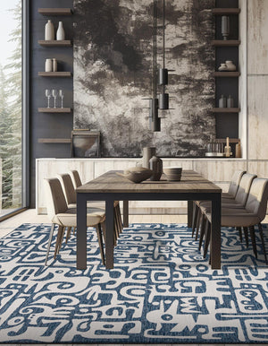Blue 10' x 10' Outdoor Modern Square Area Rug Weather Resistant for Patio, Deck, Terrace, Balcony, Porch 100% Polypropylene Modern Outside Carpet for Sale at Rug Engine