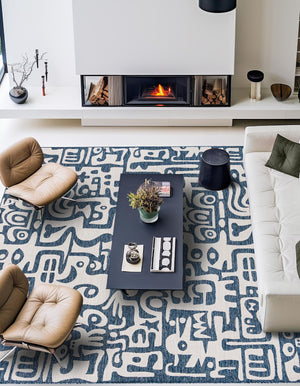 Blue 12' x 12' Outdoor Modern Square Area Rug Weather Resistant for Patio, Deck, Terrace, Balcony, Porch 100% Polypropylene Modern Outside Carpet for Sale at Rug Engine