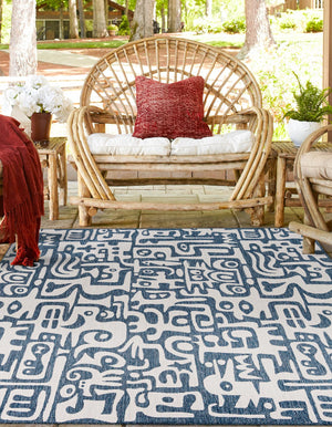 Blue 12' x 12' Outdoor Modern Square Area Rug Weather Resistant for Patio, Deck, Terrace, Balcony, Porch 100% Polypropylene Modern Outside Carpet for Sale at Rug Engine