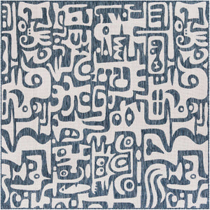 Blue 7' 10 x 7' 10 Outdoor Modern Square Area Rug Weather Resistant for Patio, Deck, Terrace, Balcony, Porch 100% Polypropylene Modern Outside Carpet for Sale at Rug Engine